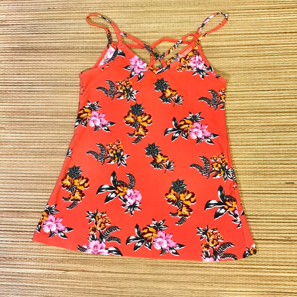 🧡Ultra Flirt “Strappy Tank” Orange, Floral🧡